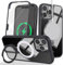 Zouzt for iPhone 13 Pro Max/12 Pro Max 6.7 Inch Case with Screen Protector, 360 Full Body with Glass Screen Protector [Shockproof] [Dropproof] Ring Stand Heavy Duty Protection Phone Case - Black