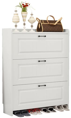 Folding Compartments Shoe Storage Organizer Wooden, practical and modern narrow shoe cabinet, Space-Saving Shoe Tipper, sturdy and durable, with flip-up drawer, suitable for hallway, entryway ( Color