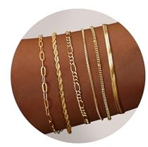 Dochais 6 Stück Armband Damen Gold, Armband 14K Vergoldet, Armband Verstellbar Damen, Armband Boho Gold, Twist Schlange Kubanische Büroklammer Armbänder Schmuck für Damen Frauen Mädchen