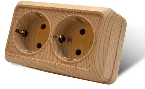 WESA Enchufe de pared montado en superficie,Juego de enchufes eléctricos de pared,Enchufes eléctricos de pared interior 250V AC 16A,grano de madera Doble enchufe de tierra