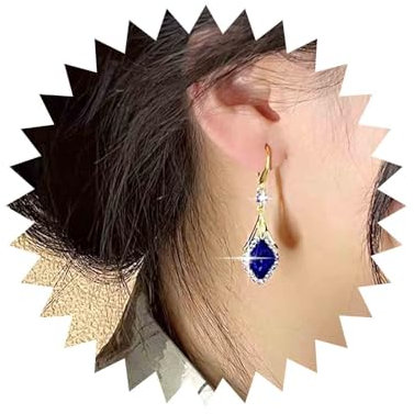 Aneneiceera Vintage Saphir Ohrringe Gold Halo Saphir Ohrringe Blau Kristall Tropfen Ohrringe Blau Strass Ohrringe Schmuck Für Frauen Und Mädchen (blau)