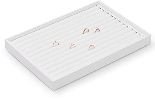 Papten Weiß Leder Schmucktablett, Schmuck Tablett Für Ringe | Schmuckaufbewahrung Schublade Schmuckeinsatz Organizer Schmuck Display, 35x24x3cm,Schmucktablett stapelbar