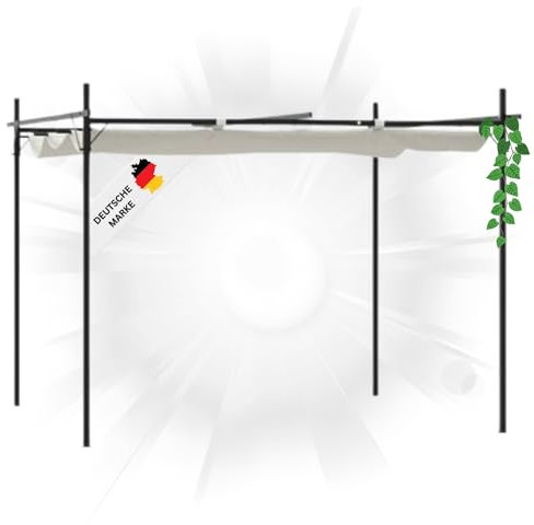 DELUKE® Terrassenüberdachung mit Schiebedach OLIMP | Creme 295x292x230cm | Pergola Garten Pavillon Rankhilfe Sonnenschutz Gartenpergola Gartenpavillon mit Sonnendach