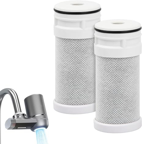 2 Pcs Faucet Filter Replacement, Activated Carbon Tap Water Filter, Drinking Water Filter Tap Attachment, Last Up to 3-6 Months per Filter, Filters Substances Incl Chlorine, Limescale and Bad Taste