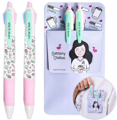 Nurse is Love Set de 2 pcs Stylo Personnalisé Infirmiere + Pochette Infirmiere Pour Blouse | Porte Stylo avec Stylo de 3 Couleurs idéal Etudiante Infirmiere Adapté Ciseaux | Infirmiere Accessoires