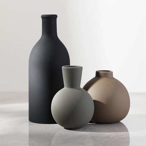 Lot de 3 vases en céramique - Décoration d'intérieur Rustique - Vase de poterie pour Bouquet de Fleurs fraîches séchées à l'herbe de la Pampa, Salon, Cuisine, Chambre, Salle de Bain, entrée -
