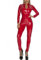 iiniim Damen Wetlook Jumpsuit Leder-Optik Catsuit Overall Ganzkörperanzug Einteiler Ouvert-Body Leggings GOGO Party Clubwear Rot 5XL