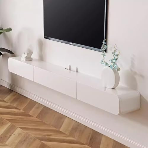 Wall Mounted TV Cabinet - Floating TV Unit 160cm x 24cm x 18cm, Large Storage, White