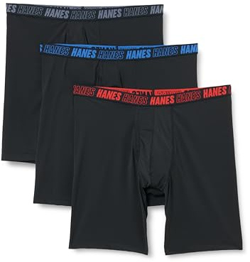 Hanes Men's Moves Performance Boxer Brief, Total Support Pouch, Regular/Trunk/Long Leg, 3-Pack, 8