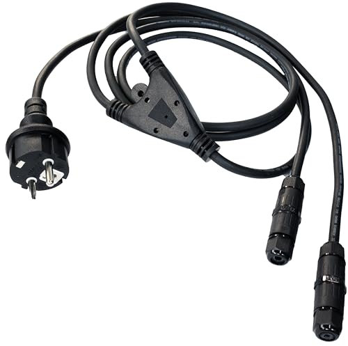 ELETTROWATT - Cavo per due fari - cablaggio doppio con spina schuko - sdoppiatore elettrico doppio serracavo con morsetti stagni - alimentazione elettrica a due vie.