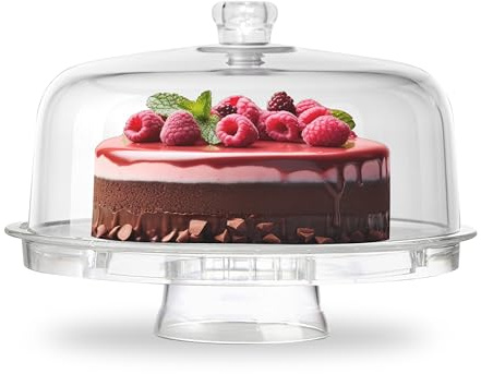 Crystals Cake Stand with Dome Lid – 6 in 1 Multifunctional Clear Acrylic Cake Stand - Multi Purpose Display Container and Serving Stand for Birthday Presents Dinners Parties Decorations