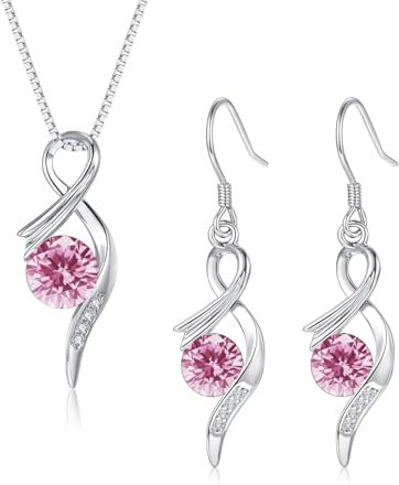 Cangall Set di gioielli da donna, in argento sterling 925, collana e orecchini da appendere con zirconi cubici, 45 + 5 cm, ciondolo con orecchini in argento, regalo d'amore per la festa della mamma,