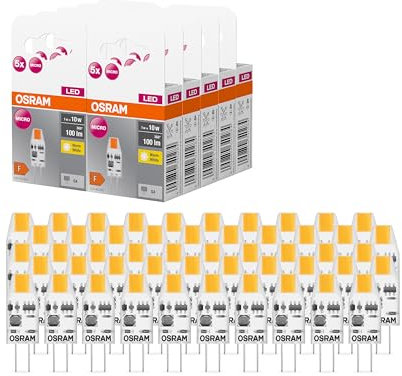 OSRAM LED BASE PIN MICRO, Vorteilspack mit 50 Niedervolt Leuchtmittel, ersetzt herkömmliche 10W PIN Speziallampen, warmweiß (2700K), 1W, G4 Sockel, mattes Glas, nicht dimmbar, ultrakompakt