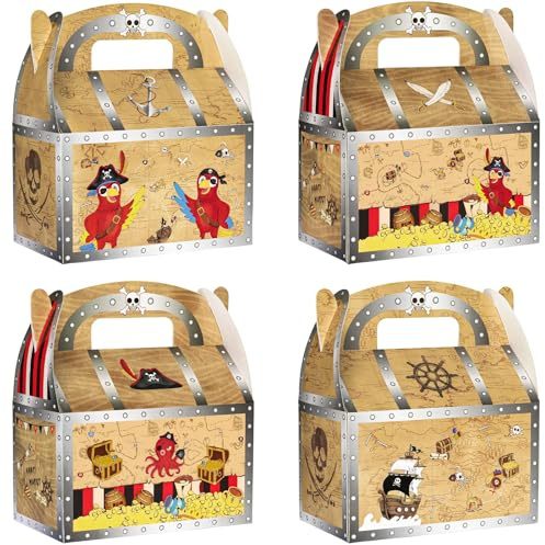 12 Stück Party Geschenkboxen – Geburtstag Deko Kinder Junge Mädchen Geschenkboxen Geburtstagsparty Geschenk Dekorationen Süßigkeitenbox Piraten Papagei Abenteuer