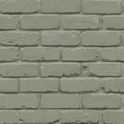 Painted Brick Sage Green Wallpaper - Realistic Effect Modern Contemporary - Stylish Trendy Feature Wall