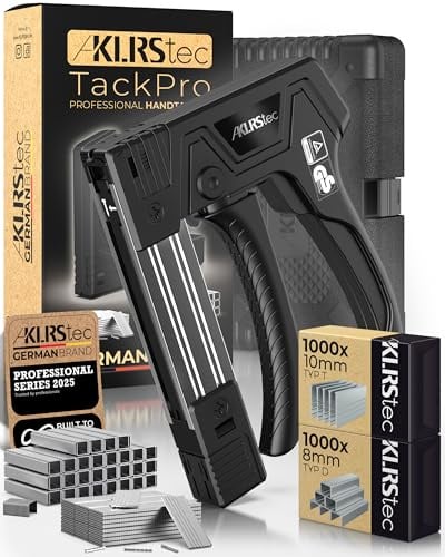 KLRStec TackPro Agrafeuse Manuelle – Tacker à Gâchette par Traction – Agrafeuse Bois & Tissu – Pistolet à Agrafes avec 2000 Agrafes Type D & T – Ergonomique, Puissante & Durable