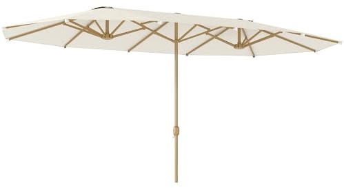 Outsunny Sombrilla Doble 4,6x2,7 m con Manivela Manual para Terraza Beige