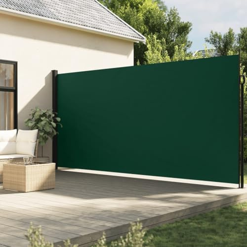 Myheimly Seitenmarkise, Wandmarkise mit PU-Beschichtung, Sichtschutz für Balkon Terrasse Garten, Windschutz Markise, Ausziehbar Polyester Dunkelgrün,220 x 600 cm