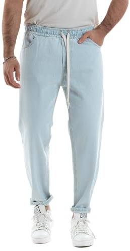 Giosal Pantalone Uomo Jeans Tinta Unita Rotture Elastico Coulisse