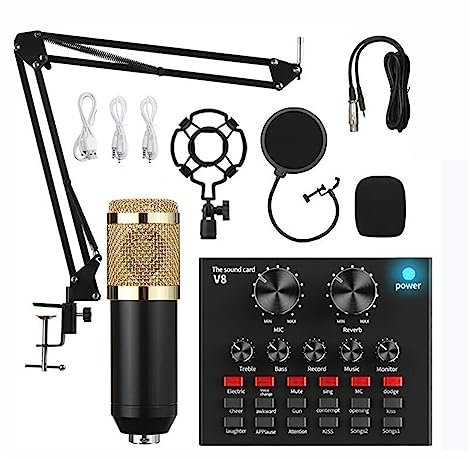 Sound Card Kit Professional Condenser Microphone Kit With V8 Sound Card Set For Live Streaming Mic Home Karaoke Studio Studio Setup For Recording Music