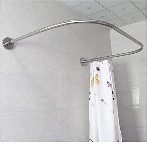 Tringle à rideau de douche réglable en nickel brossé en forme de U pour salle de bain placard fixation murale extensible