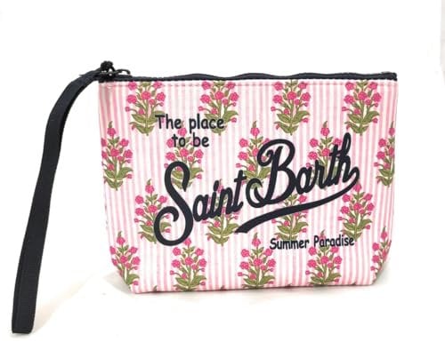 Mc2 Saint Barth Borsa Pochette Aline in Scuba a RIghe Rosa e Stampa Fiori Dimensioni: 20 x 14,5 x 7 cm