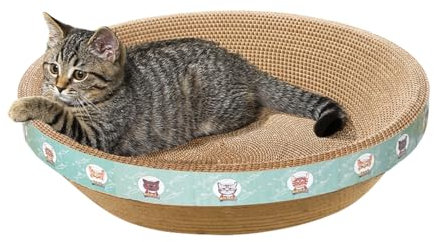 Cat Scratching Board - Cat Scratcher for Indoor Cats, Recycle Oval Scratch Bed, Durable Cardboard Scratch Pad, Circle Scratcher Lounge Bowl, Furniture Protector from Kitten Claws