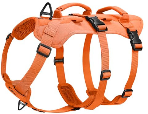 OneTigris Hundegeschirr, T-Bone Taktisches Geschirr mit 2 Griff Ausbruchsicher Einstellbar Brustgeschirr für Hunde Jagd Wandern Trainierung Spaziergang Outdoor-Aktivitäten (Orange, M)