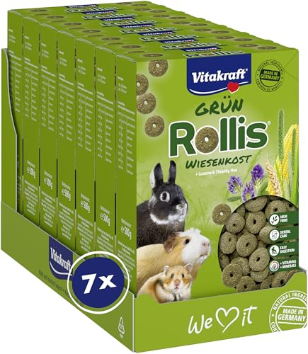Vitakraft Rollis, Knusperringe, Ergänzungsfutter für Nager, mit Luzerne und Wiesenlieschgras, unterstützen Verdauung und Zahnabrieb, ohne Zusatz von Zucker und Getreide (7x 500g)