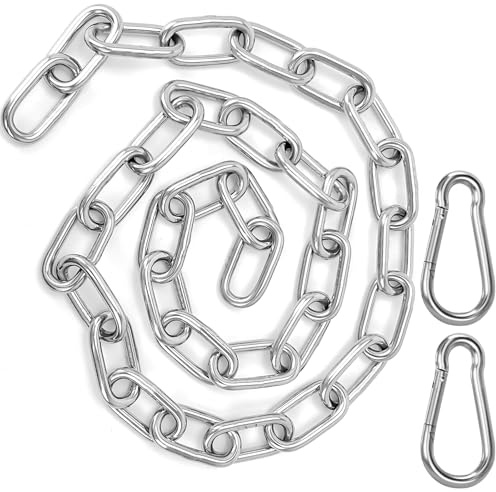 Chaîne d'extension pour fauteuil suspendu, 100 cm, chaîne en acier inoxydable 304, support de sac de frappe, chaîne en métal pour hamacs, sacs de sable, avec 2 mousquetons M6 (diamètre 5 mm)