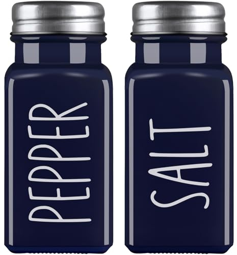 Navy Blue Salt and Pepper Shakers Set - Cute Glass Salt Shaker for Kitchen and Table, RV, Camp,BBQ - Blue Kitchen Decor and Accessories