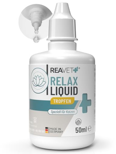 ReaVET Relax Liquid für Katzen 50ml - Beruhigungstropfen I Entspanntes & ausgeglichenes Katzenleben I Tropfen I Beruhigung, Unruhe, Stress, Nervosität, Silvester & Reisen