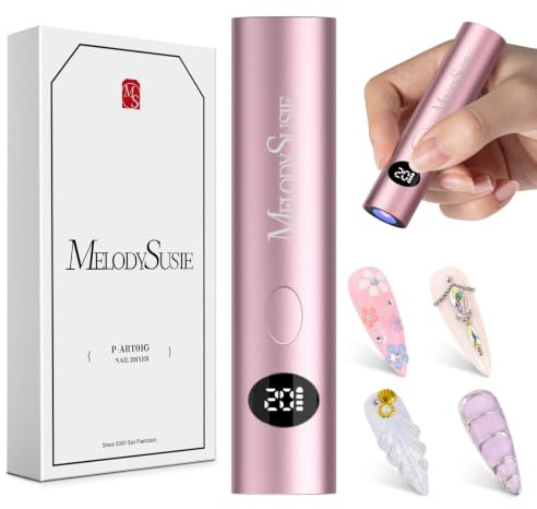 MelodySusie Mini UV Lampe für Gelnägel, P-ART01G Mini UV LED Nagellampe | Wiederaufladbar, Tragbare, LCD-Display, 20S/60S Timer, Schnelles Aushärten für Gel Nagellacke, 3D-Gel-Designs
