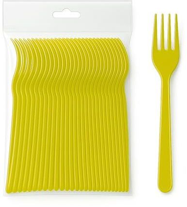 ecodrinks - Forchette in Plastica - Eleganza e Sostenibilità a Tavola - Resistenti Fino a 125°C, Lavabili e Riutilizzabili - Perfette per Eventi, Feste e Picnic (105, Giallo)
