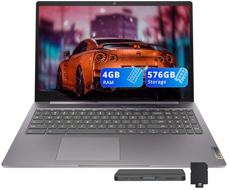 Lenovo 3i Chromebook FHD 15,6, Intel Celeron N4500, 4 Go LPDDR4X, 576 Go de stockage (64 Go eMMC + station d'accueil 512 Go), carte graphique Intel UHD, pavé numérique, webcam HD, Wi-Fi 6, Chrome OS