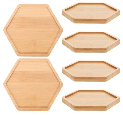 VICASKY 6 Stück Pflanzuntersetzer aus natürlichem Holz Hexagon Blumentopf Abtropfschale Pflanzenteller für Kleine Töpfe Bonsai Sukkulenten Dekoration Langlebig Leicht Vielseitig für