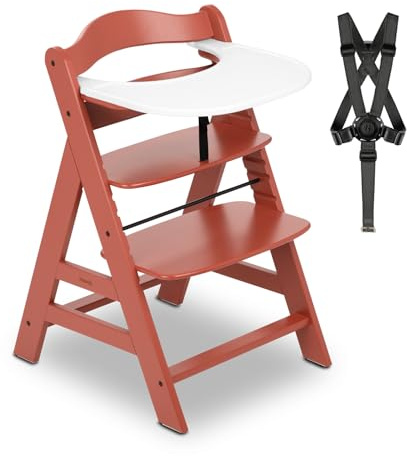 hauck Alpha+ Hochstuhl aus Buchenholz inkl. Alpha Click Tray Essbrett - Mitwachsender Kinderhochstuhl ab 6 Monaten bis 90 kg, Höhenverstellbar, mit 5-Punkt-Gurt, Schrittgurt & Essbrett, TÜV-geprüft