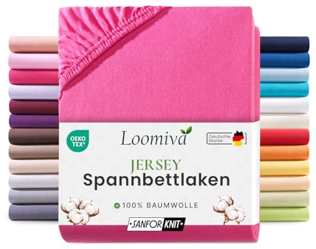 Loomiva Jersey Spannbettlaken 90x200cm - 100x200cm pink | Bettlaken 100% Baumwolle | bis 22cm Matratzenhöhe Gummizug | Oeko-TEX Made in Green | Spannbetttücher Leintuch Bezug 90x200
