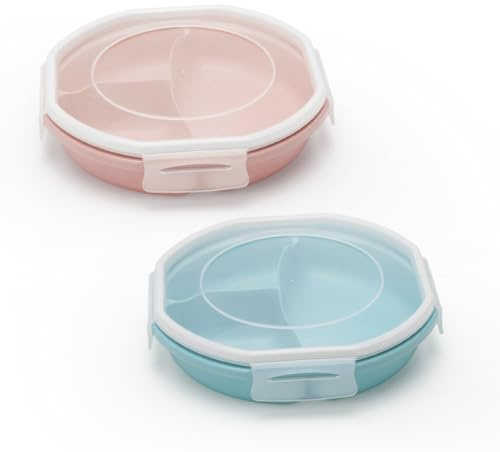 CEWROM 2er Set Teller Bento-Schüssel, Luftdicht Schnallendesign Vorrats Dose Getrennt Aufbewahrung, Vorrats Dose Aufbewahrung Geschirr zum erhitzen, meal prep boxen BPA frei (blau+rosa)