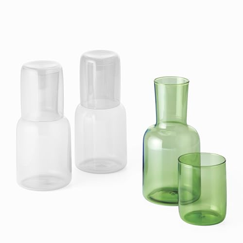 PHILIPPI - VIVA Wasserkaraffe mit Becher - 0,7L, Blau/Grau/Grün, Mundgeblasenes Glas, Design-Karaffe für Büro & Alltag, Karaffe mit Becher (grün)