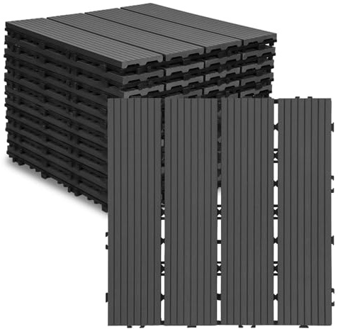 Jaxguom WPC Fliesen 30x30 cm, 33 Stück Klickfliesen Balkon für 3m²,WPC Terrassenfliesen mit Klick-System,Balkon Bodenbelag Wetterfest,Wasserdicht,Terrassenplatten Anthrazit