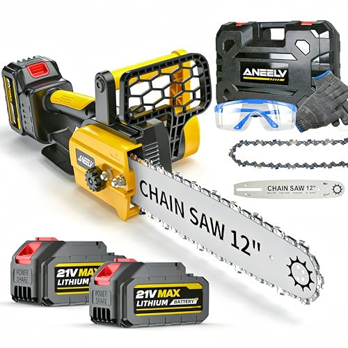 Motosega a batteria 12 pollici, motore 1800W senza spazzole, 2x4000mAh, lubrificazione auto, sicurezza – segna alberi professionale con valigetta, per legno e giardino