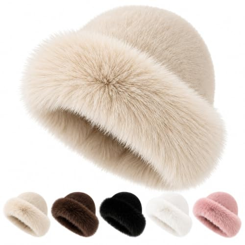 Pelzmütze Damen Kunstfell, Plüsch Fischerhut Wintermütze mit Fellrand | Weicher Kunstfellrand, elegante Form und angenehmes Tragegefühl für stilvolle Winterlooks.