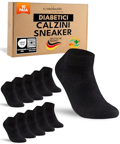 sockenkauf24 10 Paia Calzini Corti Diabetici Uomo Calze senza Elastico Cotone senza Cucitura Nero 43-46