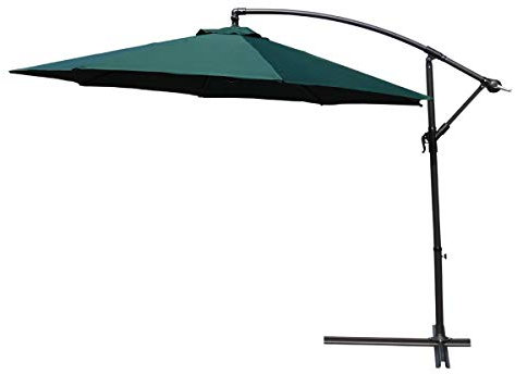KCT 3m Large Green Garden Cantilever Parasol Umbrella Patio Sun Shade with Adjustable Crank Tilt and Outdoor UV Protection