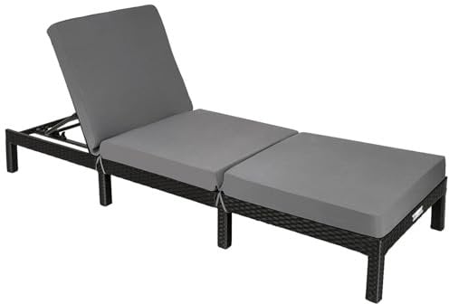 TecTake® Chaise Longue Bain de Soleil en Résine Tréssée Acier Résistant Dossier Inclinable sur 6 Positions Transat Salon de Jardin Exterieur Mobilier de Jardin Chaise Longue Piscine Plage