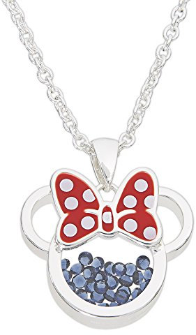 Disney Birthstone Women and Girls Jewelry Minnie Mouse Silver Plated Shaker Pendant Necklace, 18+2 Extender Mickey's 90th Birthday Anniversary