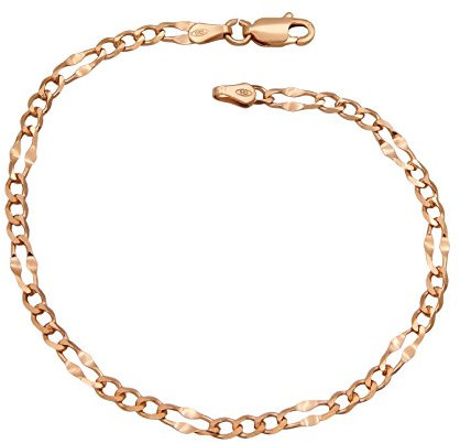 Figaro Armband gedrückt 925 Sterling Silber rose vergoldet 3,2mm breit 19cm lang Figarokette Silberkette Armkettchen rosé