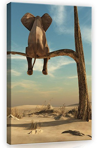 Forwall - Leinwand Bilder - Elefant auf dem Baum Tiere Kinder Kunst - 60x40 cm Leinwandbilder - Bild auf leinwand - Wandbild XXL groß Wandbilder für Wohnzimmer Schlafzimmer Wohnzimmerbilder Modern