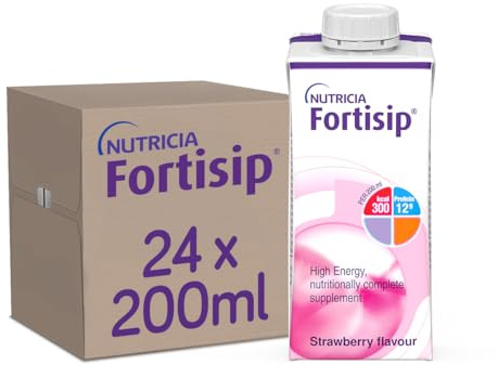 24x Fortisip Strawberry High Energy Milkshake Supplement 200ml Bottle
